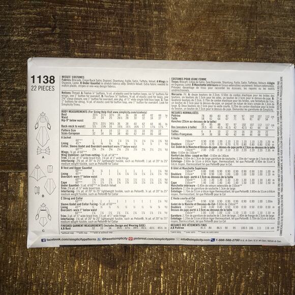 Simplcity Sewing Pattern 1138 Misses Elven Elf Fantasy Cosplay Wings 6-12 UNCUT - Picture 2 of 2